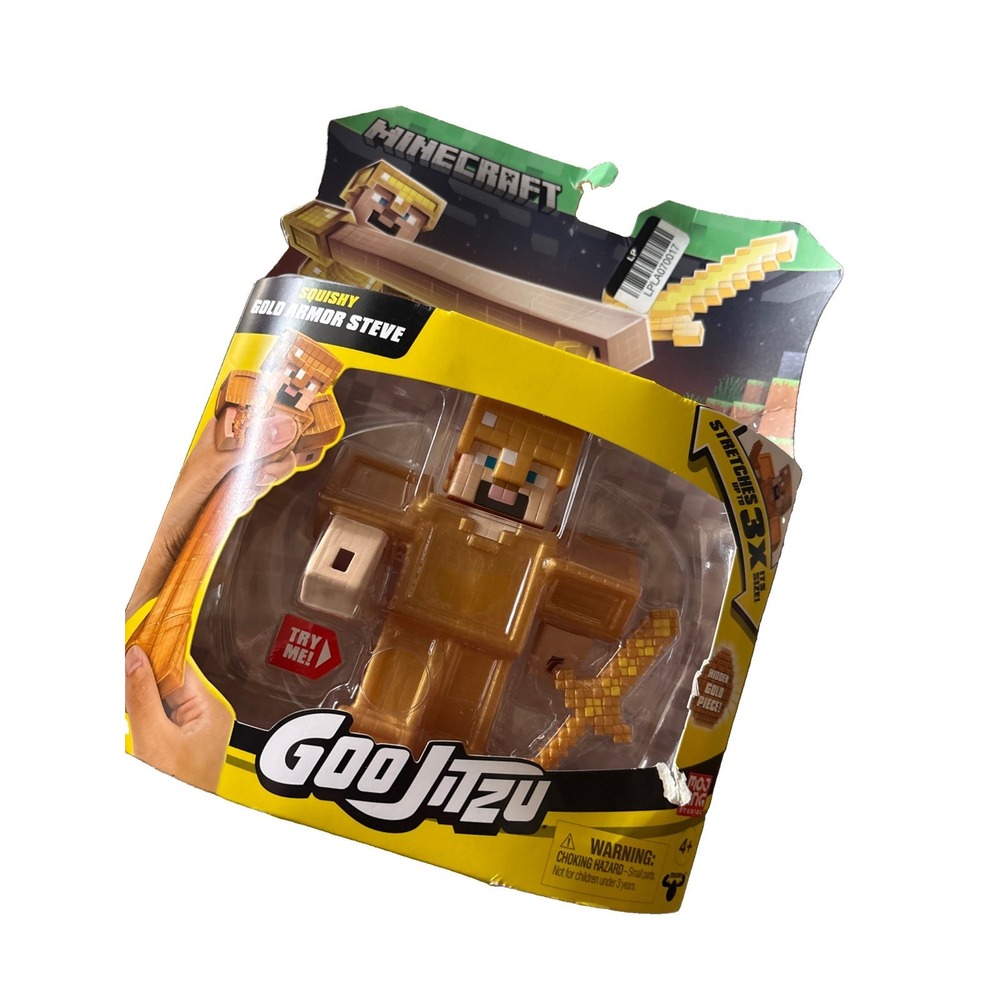Goo Jit Zu Minecraft Golden Armour Steve Figure Stretch Squishy Toy New Gold
